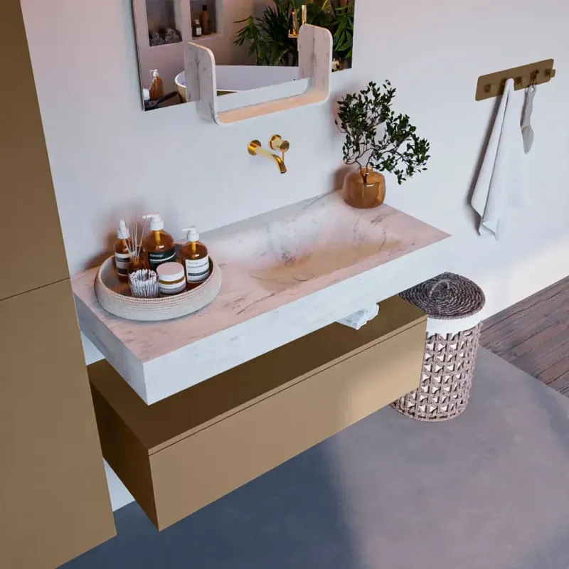 Finale Uitverkoop Mondiaz Alan DLux badmeubel 100cm oro 1 lade met wastafel opalo rechts zonder kraangat