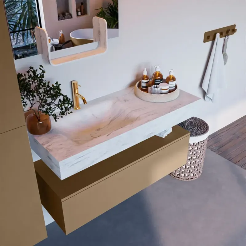 Express Levering Mondiaz Alan DLux badmeubel 110cm oro 1 lade met wastafel opalo links 1 kraangat