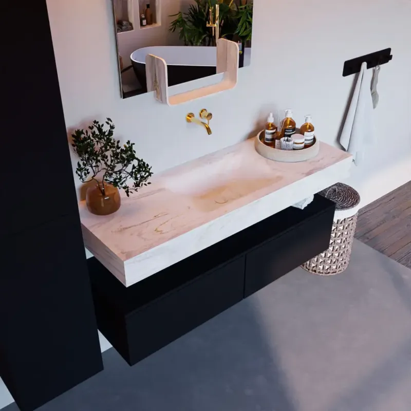 Mondiaz Alan DLux badmeubel 130cm urban 2 lades met wastafel ostra midden zonder kraangat Nu Kopen