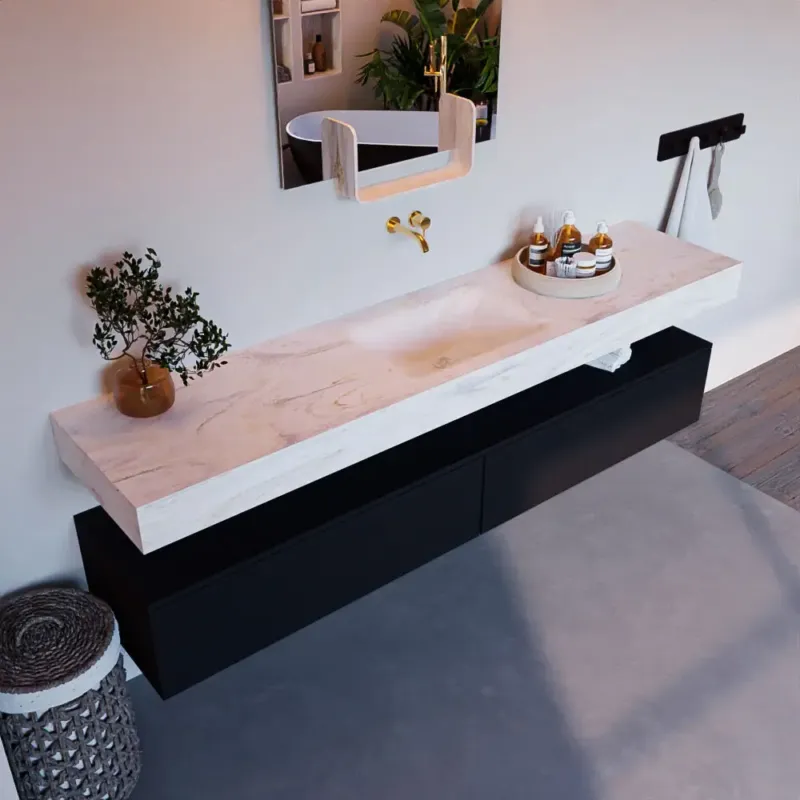 Exclusieve Aanbieding Mondiaz Alan DLux badmeubel 200cm urban 2 lades met wastafel ostra midden zonder kraangat