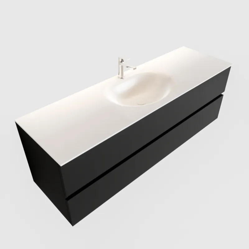 Badkamermeubel Solid Surface AQS Stockholm 150x45 cm Mat Zwart Urban (veertien varianten) Gratis Retour