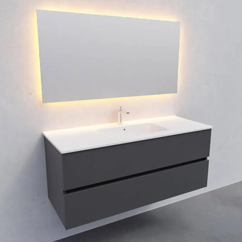 Must-Have Badkamermeubel AQS Helsinki 120x46cm Keramiek Midden Mat Antraciet 2 Laden (1 kraangat)