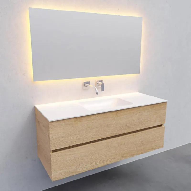 Dagaanbieding Badkamermeubel Solid Surface AQS Oslo 120x46 cm Midden Wood Washed Oak (0 kraangaten)