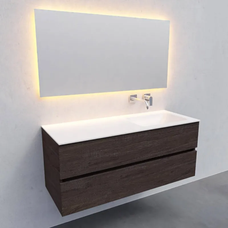 Badkamermeubel Solid Surface AQS Oslo 120x46 cm Rechts Wood Dark Brown (0 kraangaten) Beste Prijs