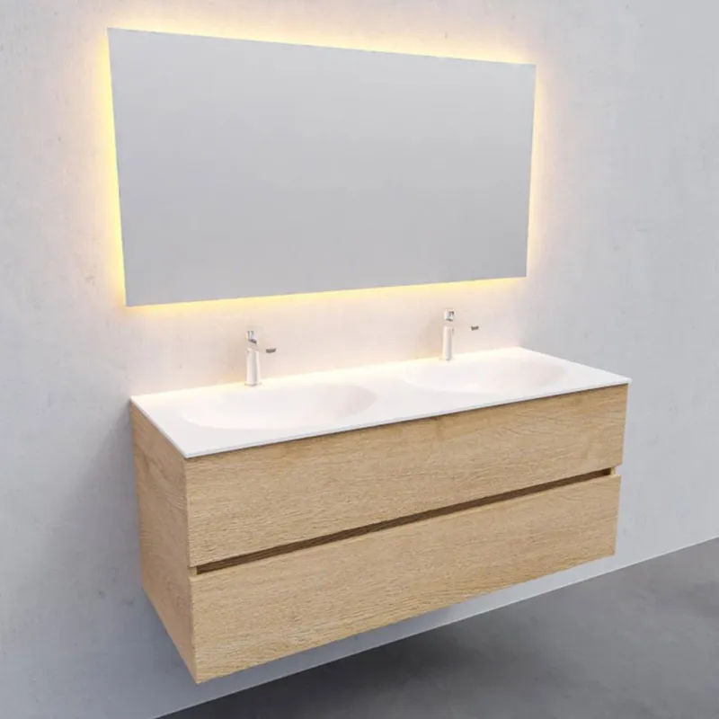 Favoriet Badkamermeubel Solid Surface AQS Stockholm 120x46 cm Dubbel Wood Washed Oak (met 2 kraangaten)