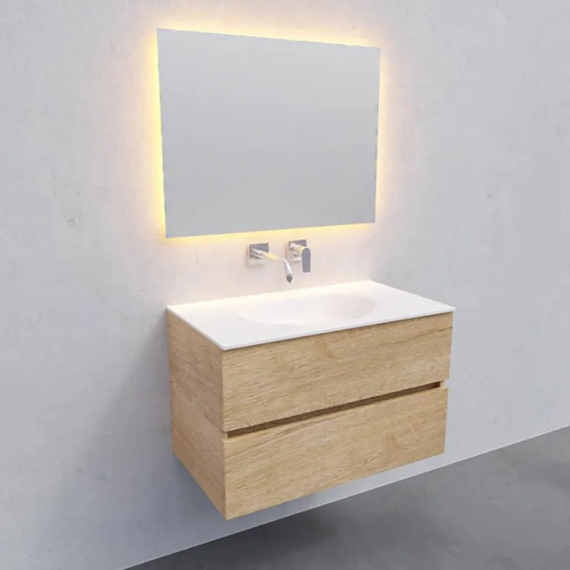 Badkamermeubel Solid Surface AQS Stockholm 80x46 cm Wood Washed Oak (0 kraangaten) Koop Vandaag